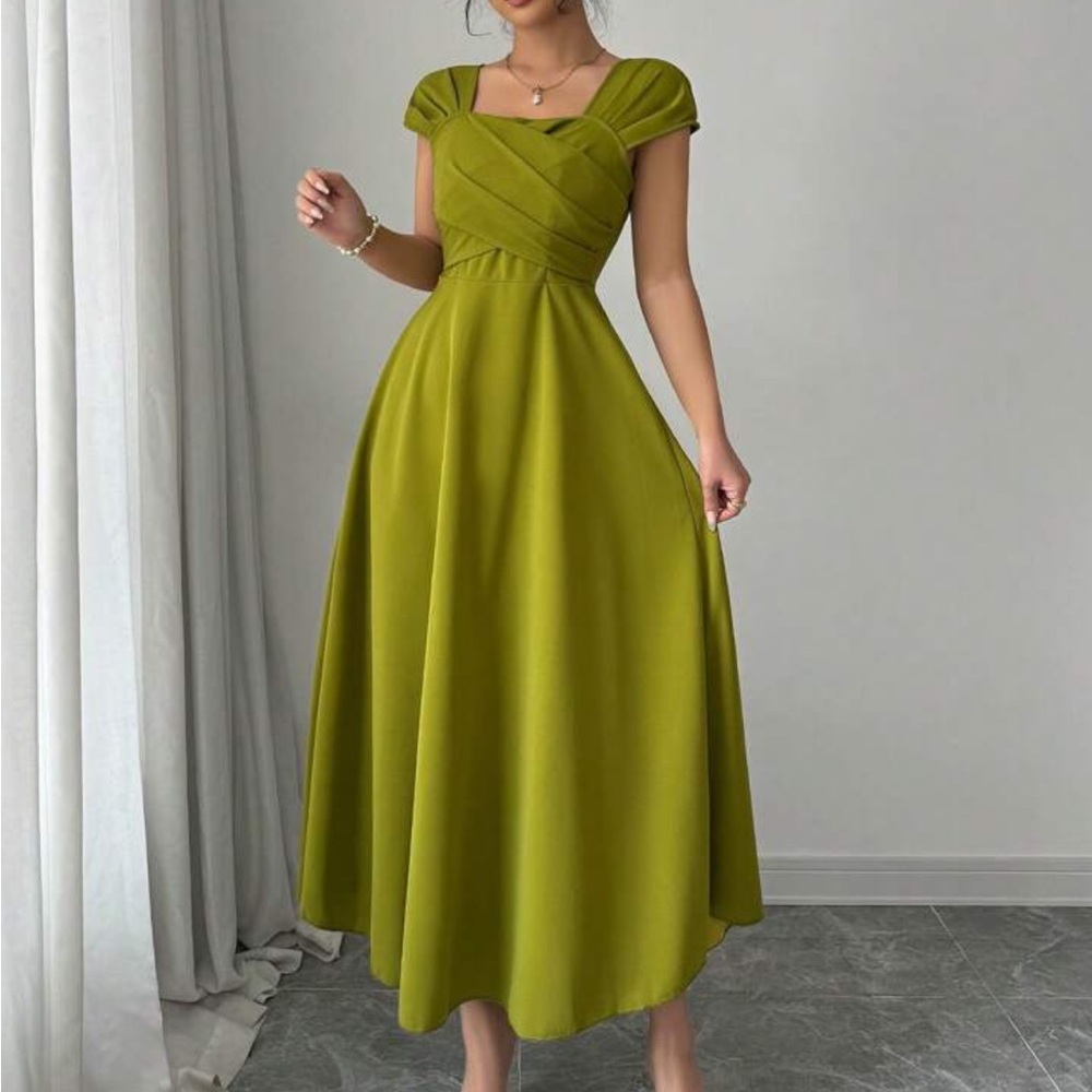 Shein green wrap midi dress